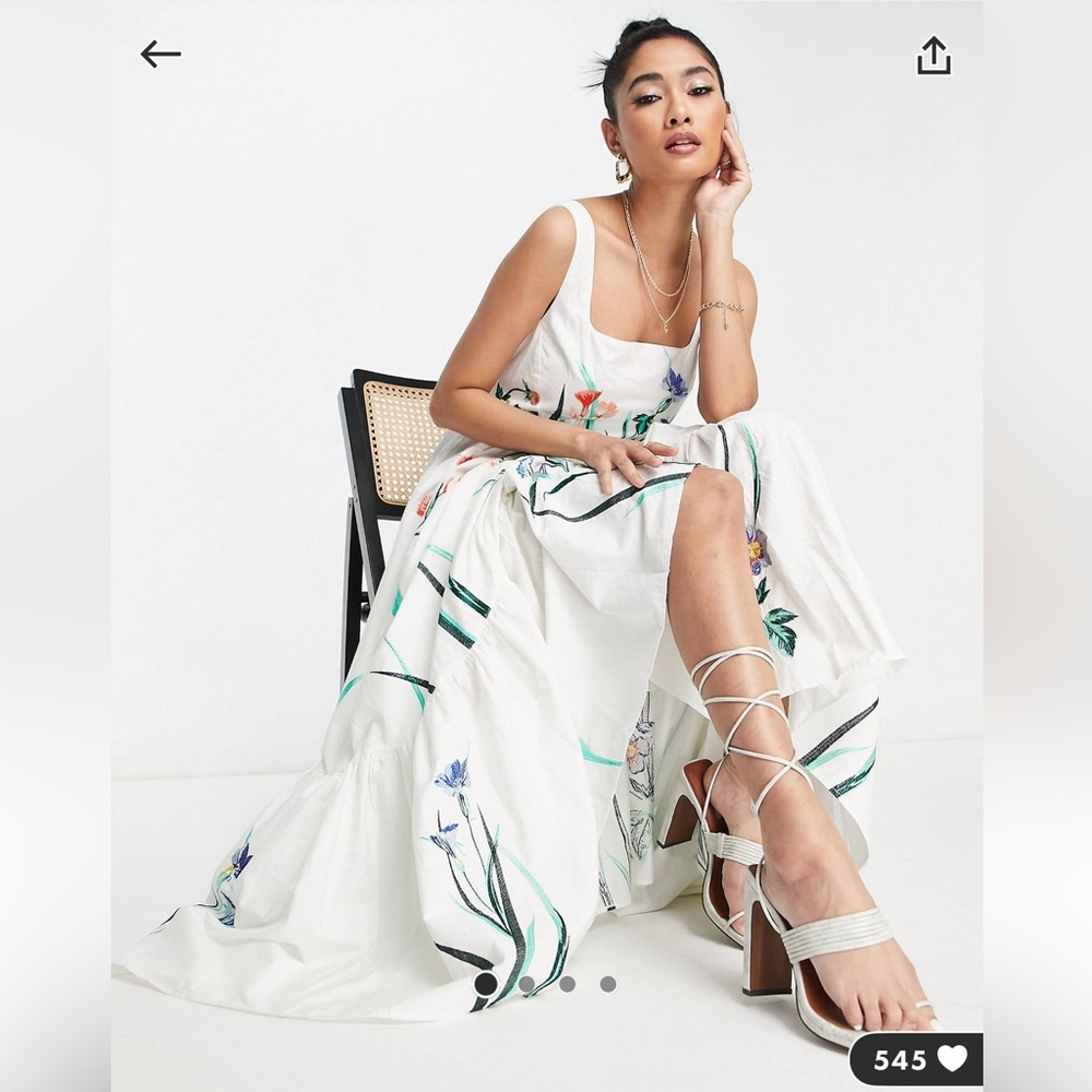 ASOS EDITION square neck cotton floral maxi dress in white